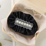 Korean Black Polka Dot Pearl Hair Clip For Women Girls Elegant Satin Banana Clip Ponytail Clip Barrette Hair Accessories