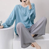 Pbong  Oversized Sleepwear Female 2PCS Pajamas Spring Summer New Viscose Nightwear Pijamas Suit Casual Loose Contrast Color Homewear