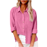100% Cotton Linen Long Sleeve Shirts Women Clothing Y2k Tops Vintage Fashion Clothes Tshirt Elegant Casual Tees Streetwear