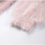 Fluffy Mohair Off Shoulder Cropped Sweater Oversize Slouchy Long Sleeve 2025 Autumn Cozy Women Knit Top Trendy Sweet Lady Jumper