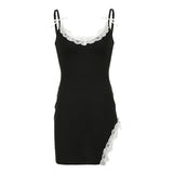 Black Strap V Neck Split Bow Dress