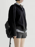 Patchwork Plaid Lapel Collar Fake Two Piece Sweats Preppy Style Simple Fashion  Trendy Pullovers Basic