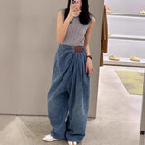 Pbong  Plus Size American Wide Leg Denim Jeans Women Fashionable Drapey Floor-Length Pants Spring Summer New Design Loose Fit Trousers