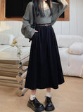 Pbong  High Waist Midi Skirt Autumn Winter Hot Sale Of The Season New Style Versatile Long Skirt A- Line Pure Color Polyester Commute..