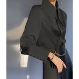 Pbong  Autumn Women's Luxury Satin Shirt French Inspired Pointed Collar Drape Front Elegant Blouse