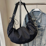 Chic Soft Nylon Crossbody Bag with Gathered Strap Casual Drawstring Crescent Shoulder Purse for Women Everyday Large Tote Bag