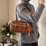 Pbong  Retro PU Shoulder Bag Korean Underarm Pouch Y2K Tote Handbag Large Capacity Top-Handle Bags Bowling Pillow Bag Causal Armpit Bag
