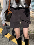 Korean Chic Pants Autumn Vintage Pantalones De Mujer Niche High Waist Pleated Pant Loose Wide Leg Corduroy Shorts Women