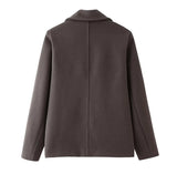 Pbong  New Autumn Winter Women Solid Double Breasted Coat Lapel Long Sleeves Short Blazer Jacket Fashion Lady Warm Outerwear