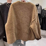 Pbong  New round Neck Single Buttoned Sheepskin Faux Fur Integrated Soft Satin Women's Jacket Trendy Top Fashion Spring