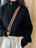 Women's Loose Knitted Pullovers Half Zipper Autumn and Winter Turtleneck Sweaters Casual Comfortable Full Sleeve Top