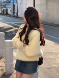 Pbong  Yellow Mink V-ne Sweater Women's Inner Gentle Sle Autumn Winter New Loose Lazy Thiened Top Commute Sle Regular Length