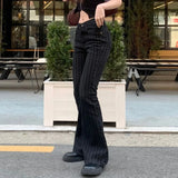 Pbong  American Vintage Flare Pants Low Waist Striped Pockets All Match Pantalones Mujer Female Slim Trousers Fashion Women's Clothing
