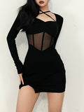 Square Neck Mesh Patchwork See-through Dress