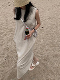 Pbong  Laid-ba Sle Women's Vest Dr Unique Design Long Summer Faion Item Ele Skirt Trendy Gown Lazy Chic Dr