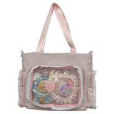 Kawaii Lace Edge Clear Pocket Shoulder Bag Ladies DIY Display Handbag New Trend Fashion Luxury Female Tote Bags