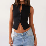 Women Tank Tops y2k Clothing Summer Solid Color Round Neck Sleeveless Button Down T Shirts Vest 2000s Aesthetic Clothes