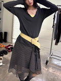 Vintage Plaid Mesh Skirts Women Japanese Asymmetrical Mid Skirt Y2k Harajuku Lace Up Short Skirts Aesthetics Elegant