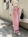 Pbong  Preppy Style Jeans Pockets Star Embroidery High Waist Design All Match Wide Leg Pants American Casual Loose Women Clothing