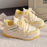 Pbong  Spring Autumn Lemon Sugar Yellow Thick Bottom Sports Shoes High Aesthetic Casual All-Match Flat Women's Shoes Rubber Outsole