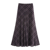 High Waist Retro Chic Plaid Long Skirt 2025 New Elegant Fashion Zipper Summer Skirt Streetwear Y2K A-line Spring Women Skirt