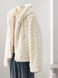 Sweet White Faux Lamb Coat Women Cute Long Sleeve Winter Warm Jacket Preppy Style Vintage Korean Female Casual Zipper Tops