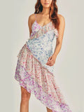 Pbong  Floral Patchwork Irregular Dresss Casual Chic Summer Holiday V-neck Sleeveless Sexy Women Ladies Party Dresses Vestido