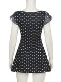 Sexy Polka Dot Contrast Dress Women's Deep V neck Sleeveless High Waist Mini Dress Slim A-line Lady Vacation Party Dress