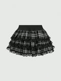 Pbong  J-Fashion Y2K Gyaru Himekaji Harajuku Lolita Oversized Bowknot Low Waist Lace Frilled Plaid Mini Skirt For Women