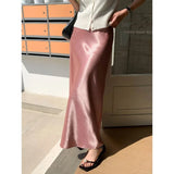 Water Wave Pleated Midi Skirt Women Summer High Waist Slim Mermaid Skirts Korean Style Fashion Long Skirt Female Clothes 2025