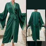 Pbong  Sexy High Waisted Split Party Dresses Casual Kimono Robe Women's Lace Up Bathrobe New Spring Summer Satin Loose Robe Vestidos