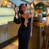 Women Sexy Wavy Edge V Neck Sling Maxi Dress Fashion Sleeveless Hollow Out White Beach Dresses New Chic Holiday Party Vestidos