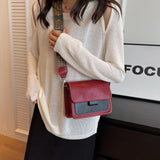 Retro Oil Pu Leather Contrasting Color Autumn Wide Shoulder Strap Single Shoulder Crossbody Small Square Bag for Women