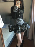 Pbong  Sexy Fashion Woman Fake Two Pieces Tshirts Tunic Hooded Y2k Slim Fit Tops Korean Printing Tees Casual T Shirt
