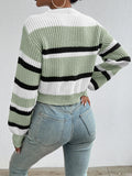 autumn and winter hot sale new acrylic loose drop shoulder round neck color matching knitted long sleeve ladies sweater