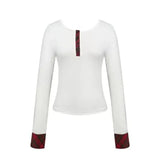 Y2k Vintage T Shirt Women Pathwork Long Sleeve Skinny Plaid Grunge Tops Streetwear American Retro 90s Tshirts Autumn