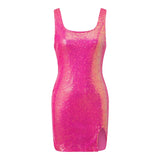 Pbong  Women's Sequin Square Neck Bodycon Mini Dress Y2K Side Slit Sparkly Cocktail Party Short Dresses Evening Gown Wear