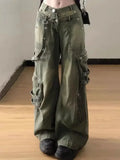 Oversized Washed Vintage American Rivet Stitching Jeans for Women with High Waisted Loose Fitting and Slim Wide Leg Mop Pants