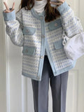 Fall Women Sweet Tweed Jacket Vintage Casual Long Sleeve Elegant Coat French Cute O Neck Women Fall Winter Retro Tops New