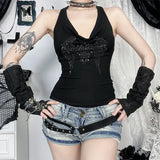 Pbong  Gothic Dark Cross Hot Diamond Collar Uncovered Vest New All-match Tops for Women