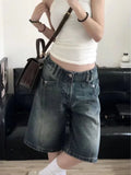 Y2K Vintage Women Denim Shorts Baggy High Waist Korean Wide Leg Jorts Casual Oversize Washed Jeans Streetwear Summer