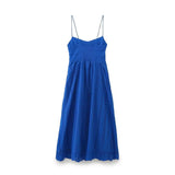 Fashion Hollow Out Embroider Spaghetti Strap Long Dress Blue Vaation Beach Casual Women Dress Loose Female Summer Vestidos