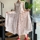 Pbong  Chic Flowy Long Dress Women's round Neck Back Tie Loose A-Line Silhouette Casual Comfortable Maxi Dress Summer Season