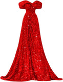 Pbong  Sequin Off Shoulder Prom Dresses Mermaid Ball Gown Sweetheart Evening Gown Long for Women
