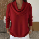 Pbong  Women Autumn Winter Pullover Sweater New Solid Color Stacked Collar Long Sleeve Comfortable Female Casual Pocket Pullover