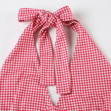 Pbong  Holiday Plaid Halter Tops Beach Style Sexy Slim Deep V-Neck Sleeveless Crop Tops Women Summer Fashion Streetwear Ladies
