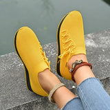 Pbong  Yellow Women Casual Shoes Breathable Knitted Women Sneakers Soft Sole Woman Flat Shoes Outdoor Spring Summer Mesh Female Shoes