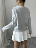 Elegant 3D floral pattern round neck long sleeved knitted sweater for women's clothing