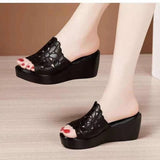 Summer wedges Sandals Thick Bottom High Heel Waterproof  hollow flowers Platform Slippers Fashion women shoes heels slippers