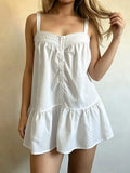 Pbong  Sweet Solid Lace Patchwork A-LINE Spaghetti Strap Sleeveless Ruffles Fashion Dresses